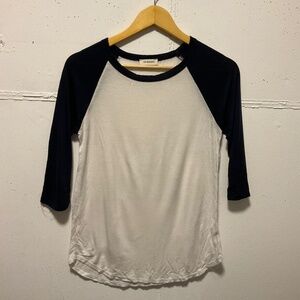 Super Soft Three-Quarter Sleeve Baseball Tee in Navy Blue and White
